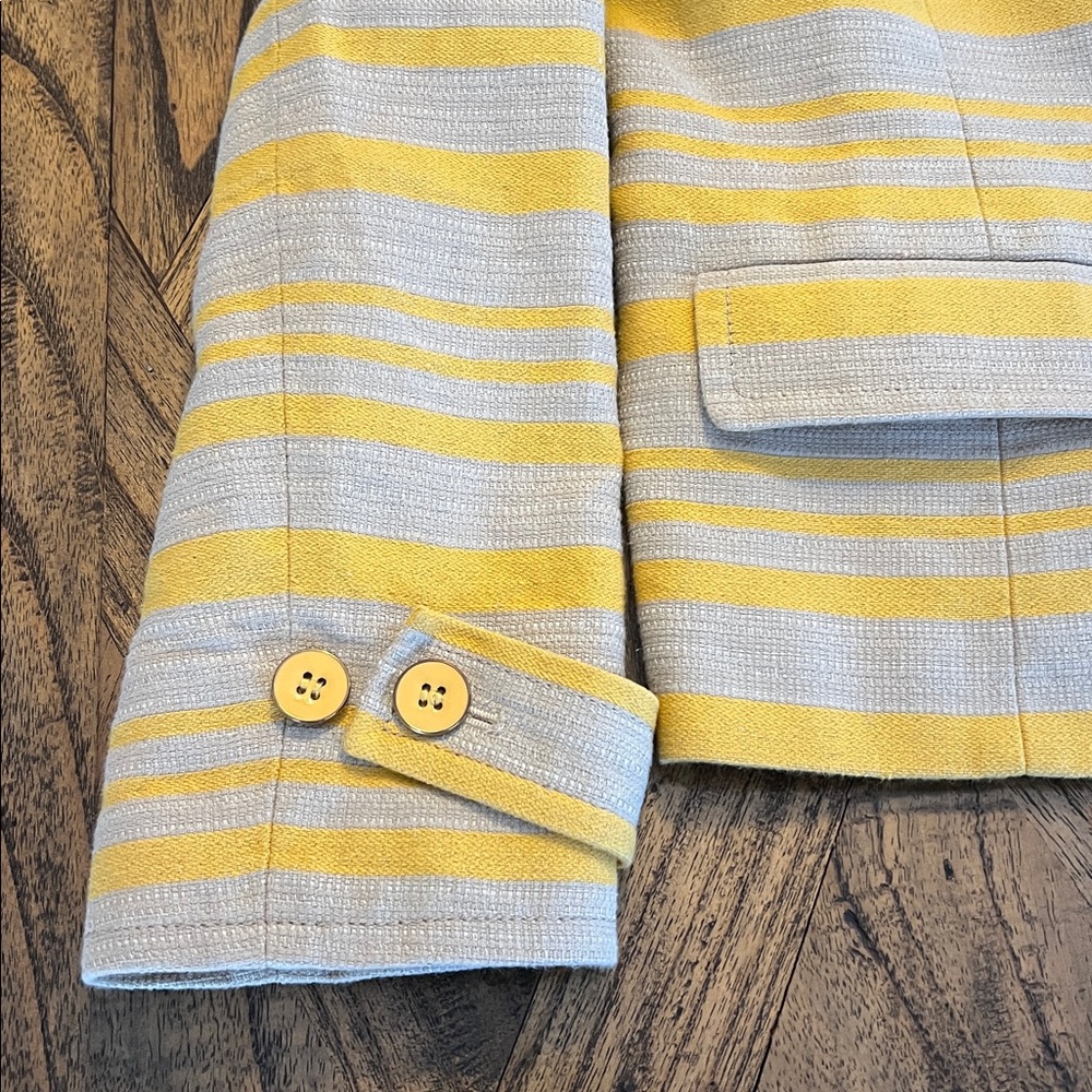 Talbots Double Breasted Lined Cropped Blazer, Yellow/Khaki Striped, Sz Womens 14 - Picture 3 of 9